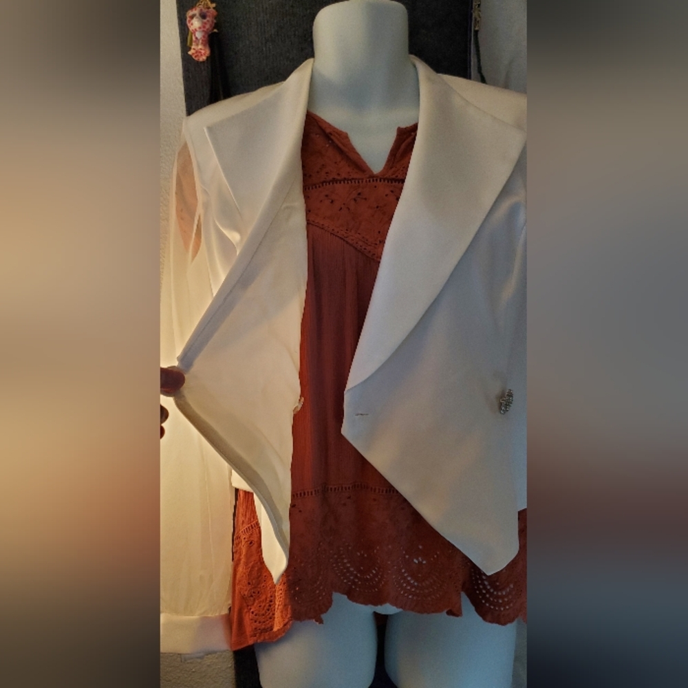 Elegant J. R. Nites By Caliendo White Blazer with Sheer Sleeves - Picture 10 of 11